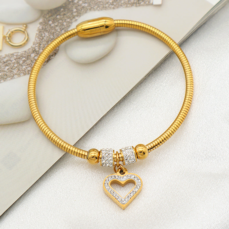Wholesale Good Quality Custom 18K Gold plated Crystal Heart Butterfly Cross Family Tree charm stainless steel inspiration bangle
