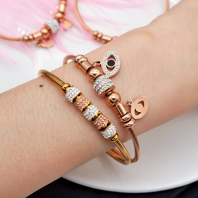 Trendy Jewelry Women Stainless Steel Bangle Gold Plated Charm Bracelet