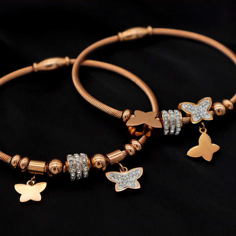 Trendy Jewelry Women Stainless Steel Bangle Gold Plated Charm Bracelet