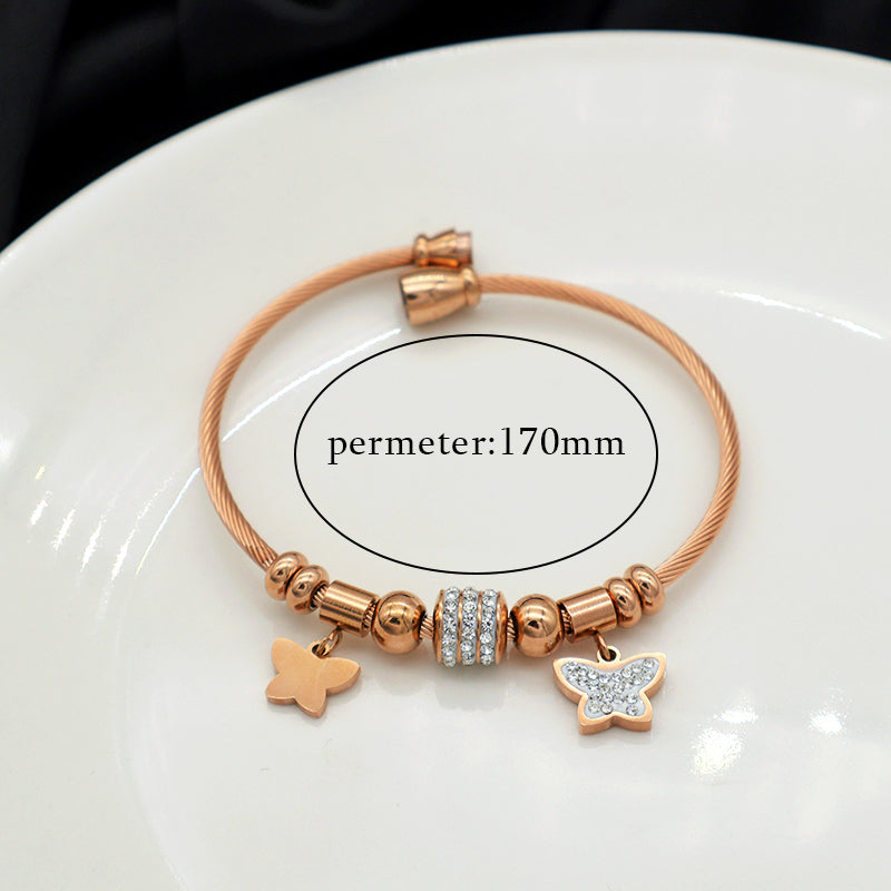 Trendy Jewelry Women Stainless Steel Bangle Gold Plated Charm Bracelet