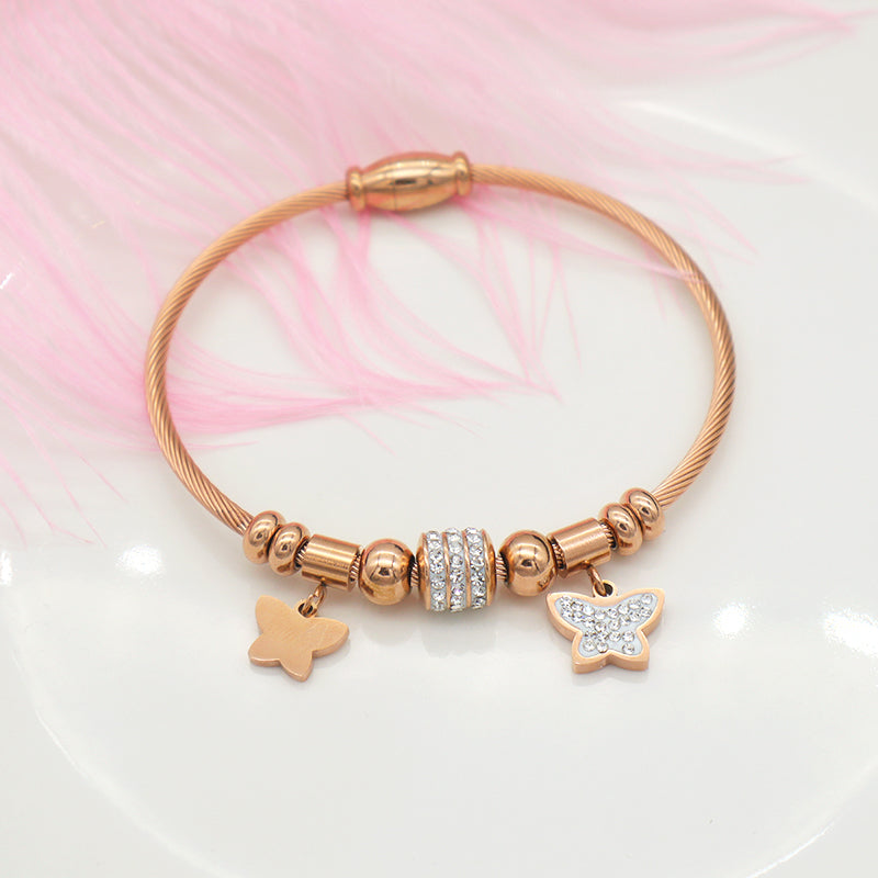 Trendy Jewelry Women Stainless Steel Bangle Gold Plated Charm Bracelet