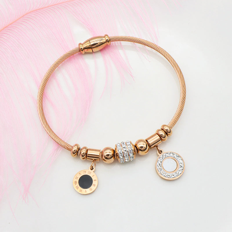 Trendy Jewelry Women Stainless Steel Bangle Gold Plated Charm Bracelet