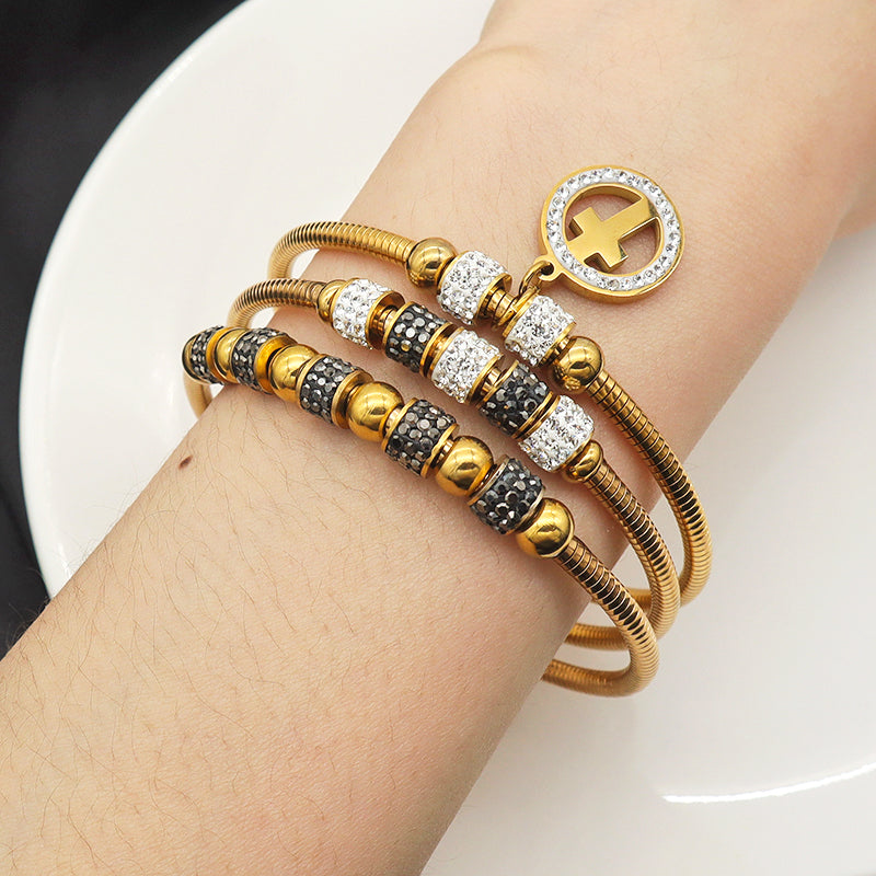 High quality fashion jewelry 18K kids girls women trendy glod plated stainless steel charm bracelet bangle