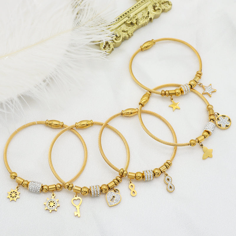 Trendy Jewelry 18K Gold Plated Stainless Steel Bracelet Charm Bracelets