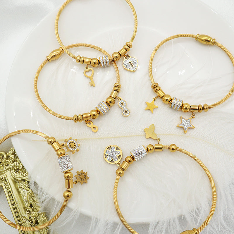 Trendy Jewelry 18K Gold Plated Stainless Steel Bracelet Charm Bracelets