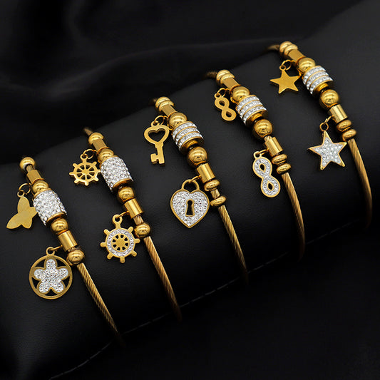 Trendy Jewelry 18K Gold Plated Stainless Steel Bracelet Charm Bracelets