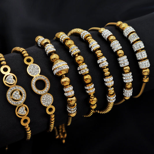 Trendy High Quality Ladies Stainless Steel Gold Plated Charms Pandora Bracelets