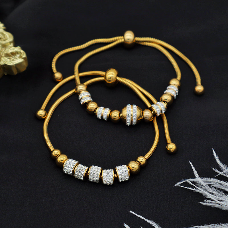 Trendy High Quality Ladies Stainless Steel Gold Plated Charms Pandora Bracelets
