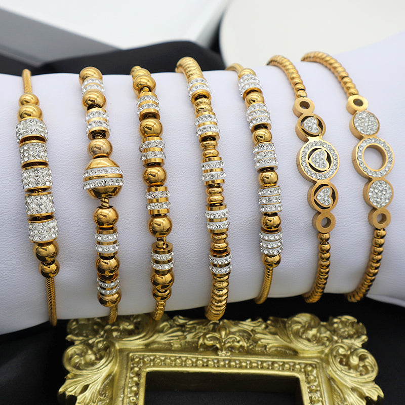 Trendy High Quality Ladies Stainless Steel Gold Plated Charms Pandora Bracelets
