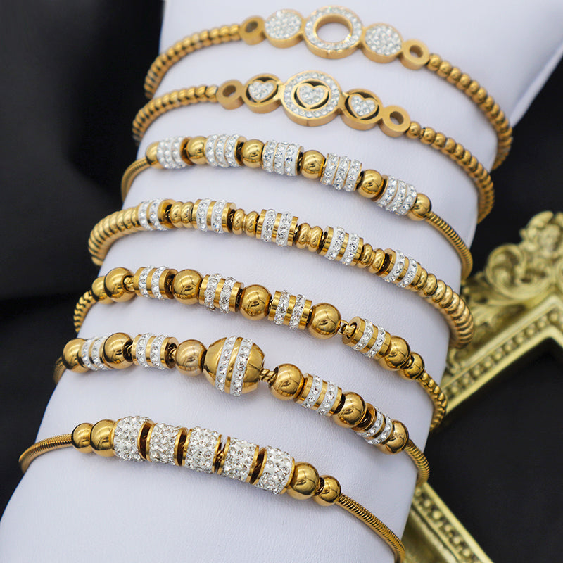 Trendy High Quality Ladies Stainless Steel Gold Plated Charms Pandora Bracelets