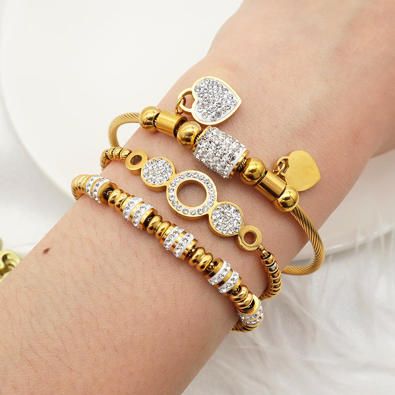 Trendy High Quality Ladies Stainless Steel Gold Plated Charms Pandora Bracelets
