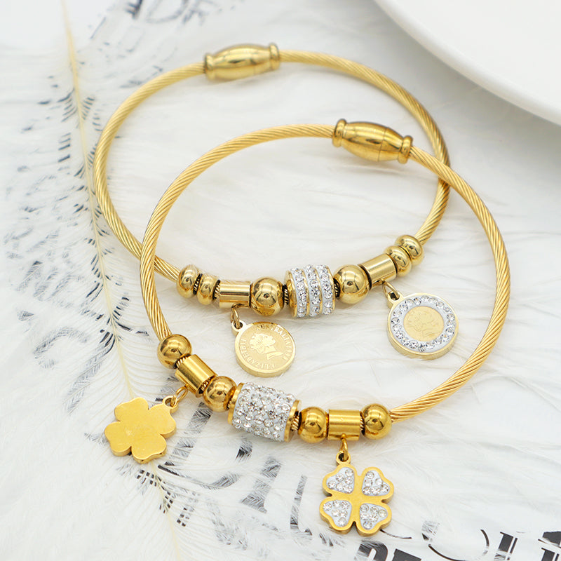 High PVD plated quality 18k gold plated women stainless steel bangle charm bracelet