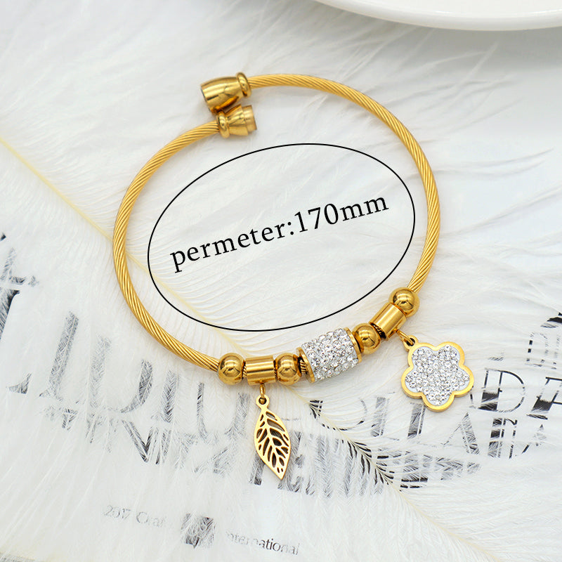 High PVD plated quality 18k gold plated women stainless steel bangle charm bracelet