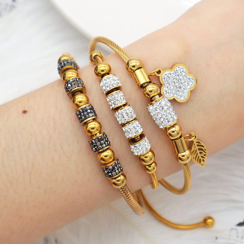 High PVD plated quality 18k gold plated women stainless steel bangle charm bracelet