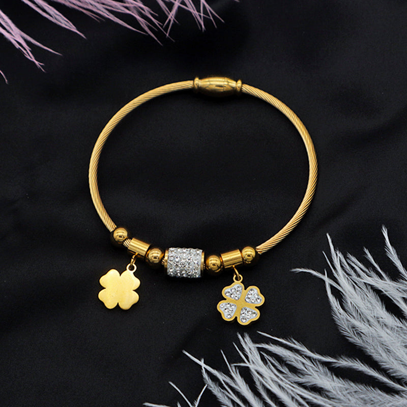 High PVD plated quality 18k gold plated women stainless steel bangle charm bracelet