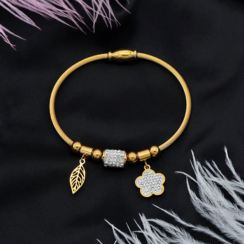 High PVD plated quality 18k gold plated women stainless steel bangle charm bracelet