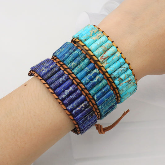 New Design Fashion Women Bohemia Handmade Tube Natural Stone Beads Braided Rope Jewelry Adjustable Custom Natural Stone Bracelet
