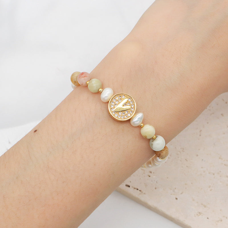 Custom Gold Plated Beaded Nature Stone Bracelets Jewelry Adjustable Handmade Fresh Water Pearl Bracelet
