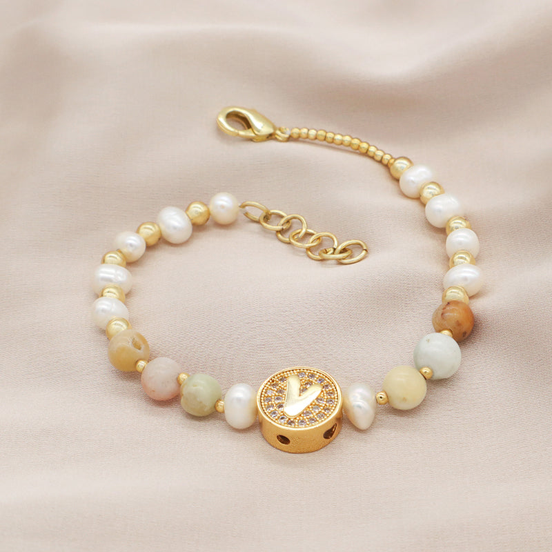 Custom Gold Plated Beaded Nature Stone Bracelets Jewelry Adjustable Handmade Fresh Water Pearl Bracelet