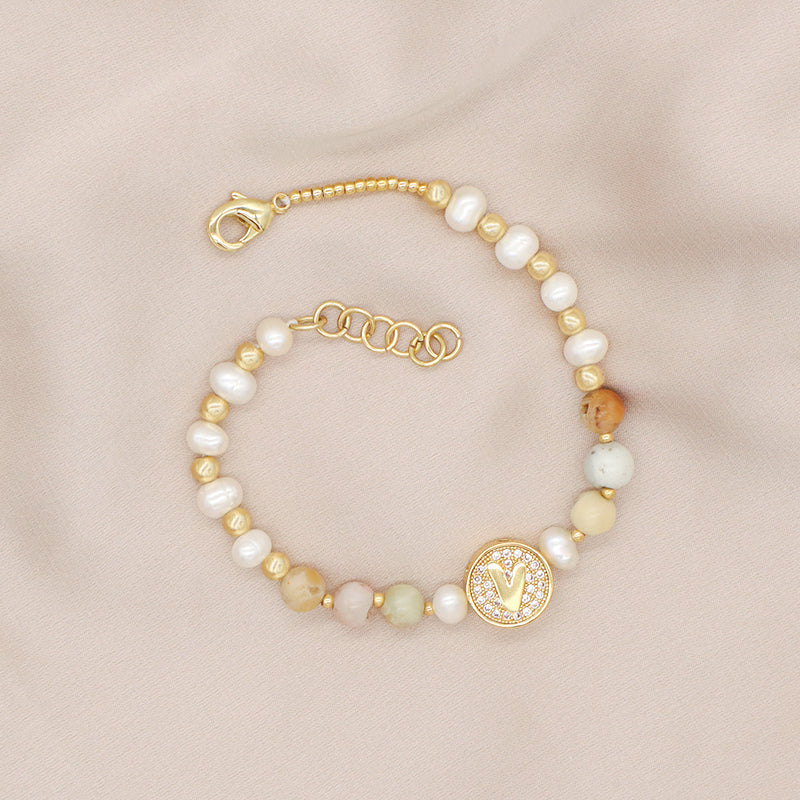 Custom Gold Plated Beaded Nature Stone Bracelets Jewelry Adjustable Handmade Fresh Water Pearl Bracelet