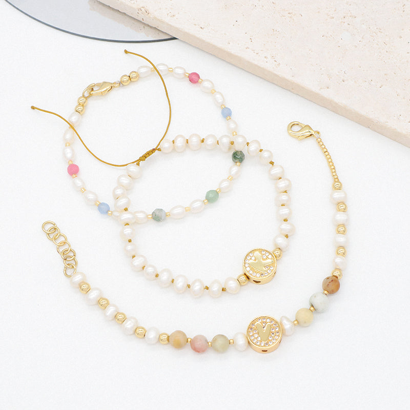 Custom Gold Plated Beaded Nature Stone Bracelets Jewelry Adjustable Handmade Fresh Water Pearl Bracelet