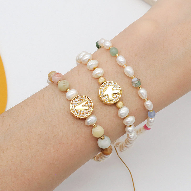 Custom Gold Plated Beaded Nature Stone Bracelets Jewelry Adjustable Handmade Fresh Water Pearl Bracelet