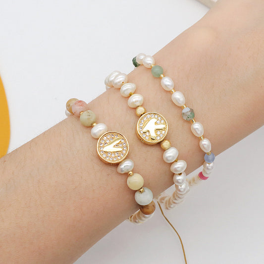 New Arrival Custom Gold Plated Beaded Nature Stone Bracelets Jewelry Adjustable Handmade Fresh Water Pearl Bracelet For Women