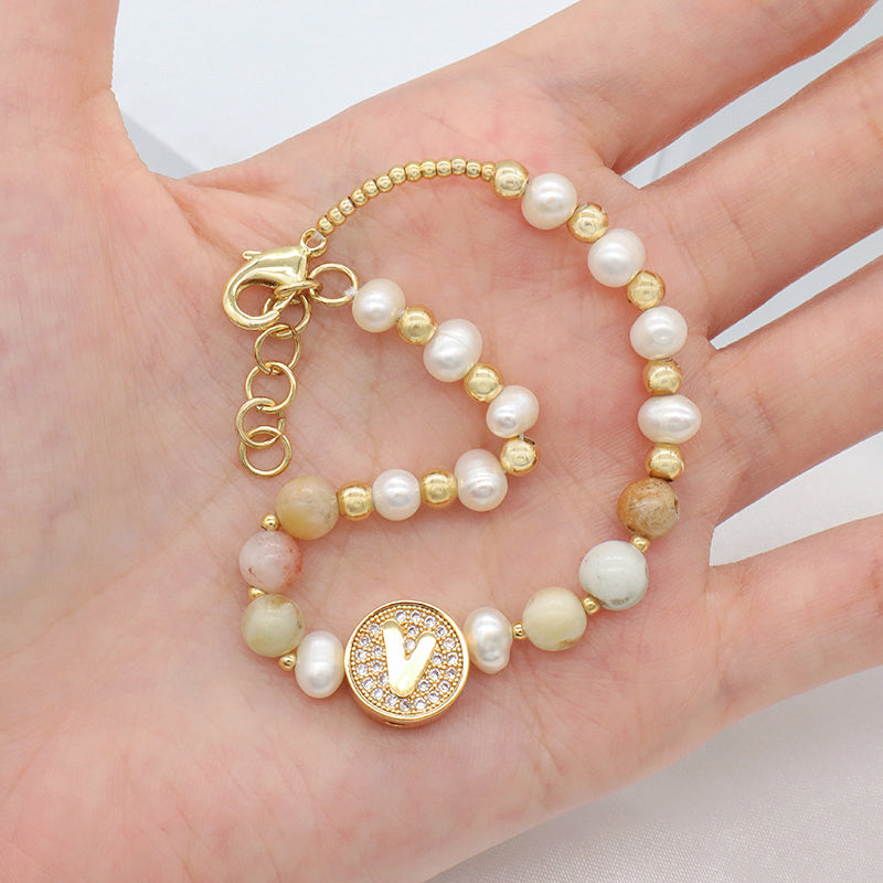Custom Gold Plated Beaded Nature Stone Bracelets Jewelry Adjustable Handmade Fresh Water Pearl Bracelet
