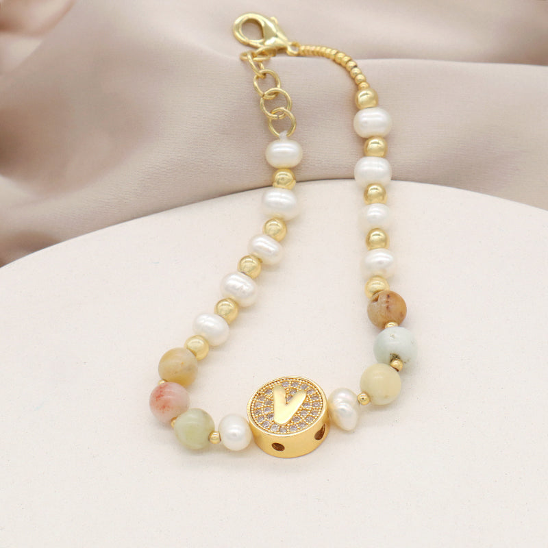 Custom Gold Plated Beaded Nature Stone Bracelets Jewelry Adjustable Handmade Fresh Water Pearl Bracelet