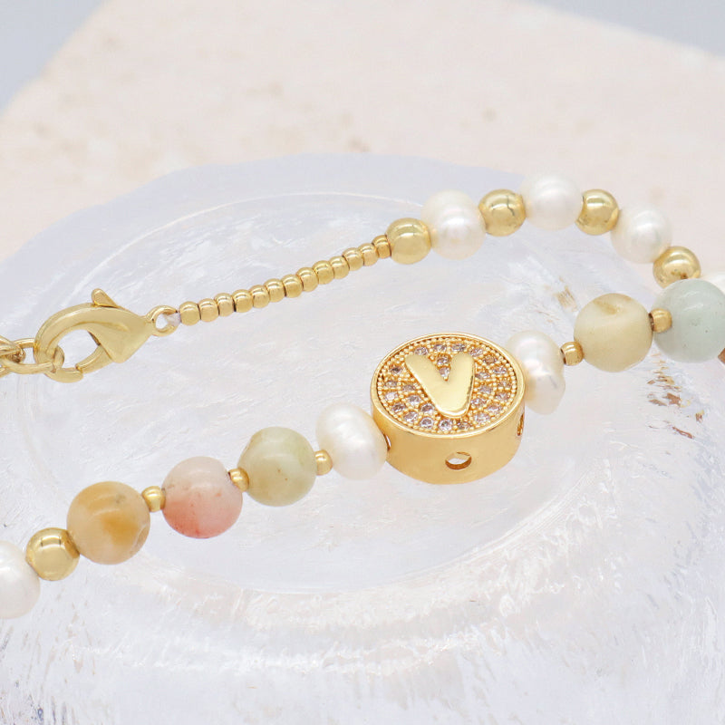 Custom Gold Plated Beaded Nature Stone Bracelets Jewelry Adjustable Handmade Fresh Water Pearl Bracelet
