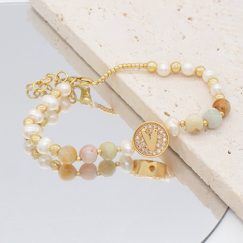 Custom Gold Plated Beaded Nature Stone Bracelets Jewelry Adjustable Handmade Fresh Water Pearl Bracelet