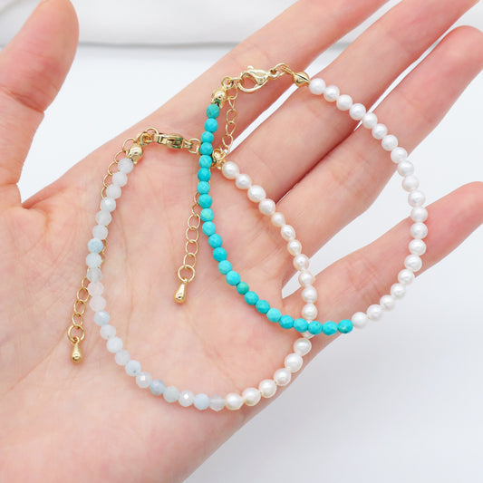 Custom Wholesale Handmade Natural Stone Bracelets Bangle Jewelry Fresh Water Pearl Beaded Bracelet