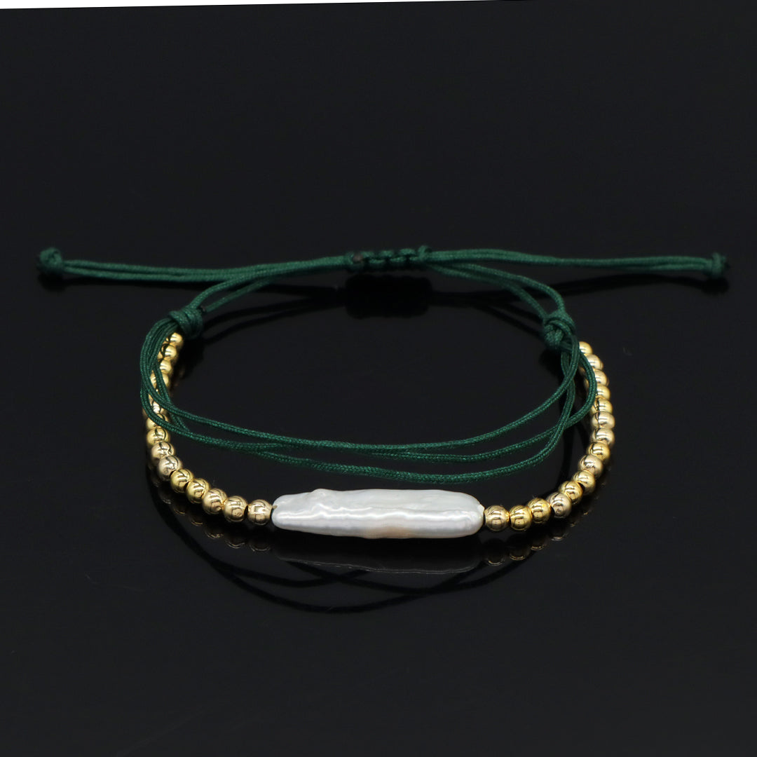 Factory Customized Women Jewelry Double Layer OEM fresh water pearl Charm Gold Plated 3mm brass beads Woven Handmade bracelet