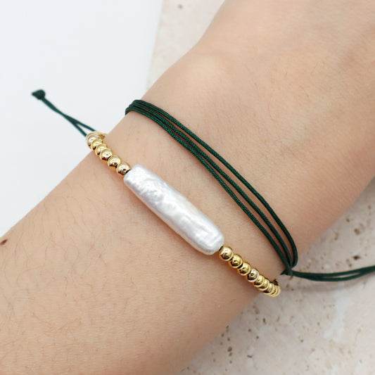 Factory Customized Women Jewelry Double Layer OEM fresh water pearl Charm Gold Plated 3mm brass beads Woven Handmade bracelet