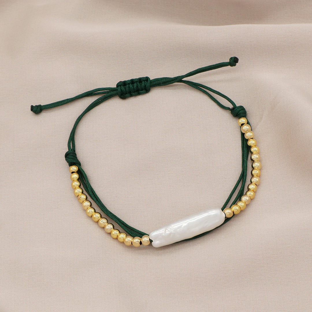 Factory Customized Women Jewelry Double Layer OEM fresh water pearl Charm Gold Plated 3mm brass beads Woven Handmade bracelet