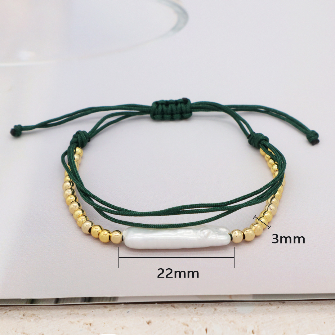 Factory Customized Women Jewelry Double Layer OEM fresh water pearl Charm Gold Plated 3mm brass beads Woven Handmade bracelet