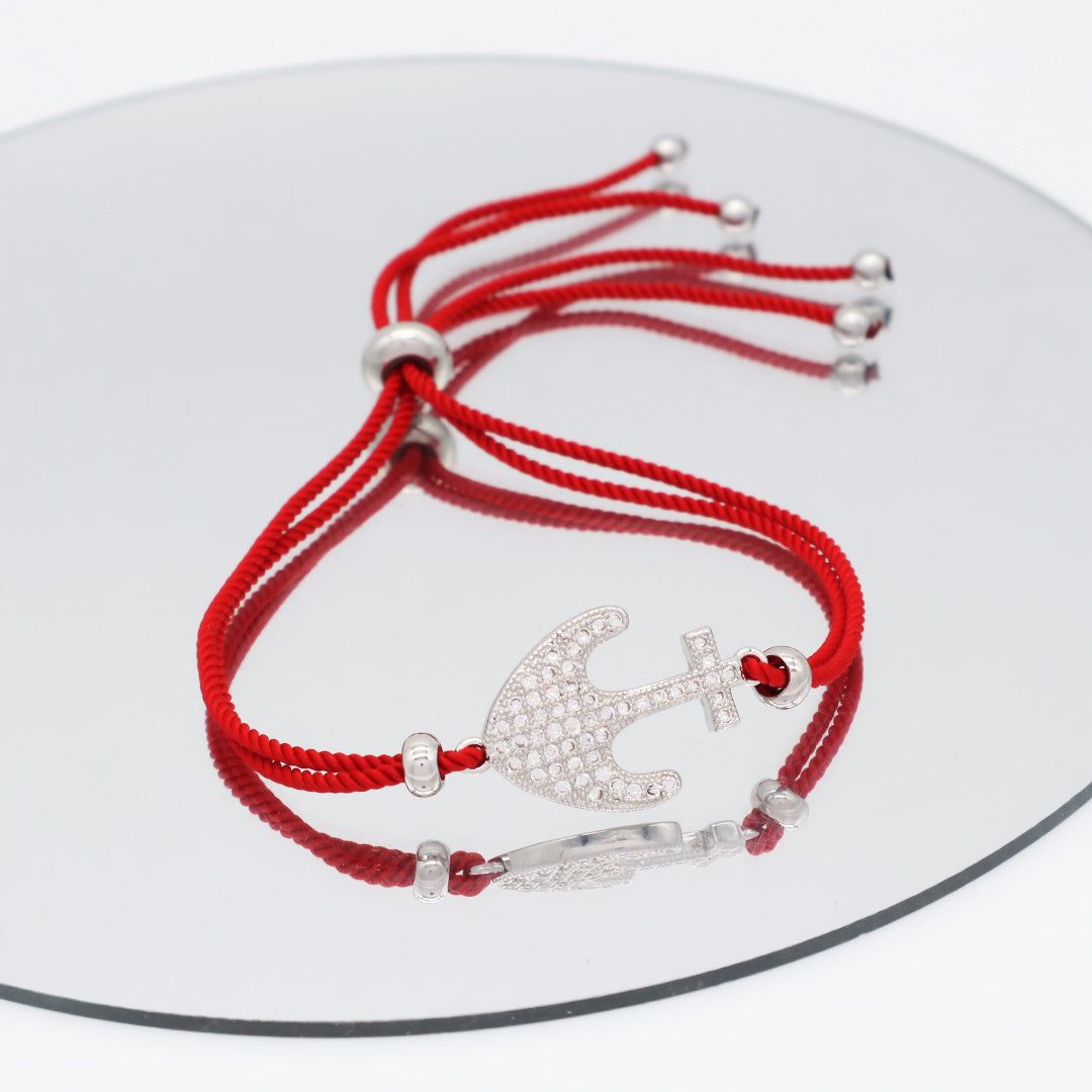 Wholesale OEM Manufacture Factory Customized Adjustable Red Rope Handmade Rhodium Plated Anchor Charm Bracelet For Women Girl