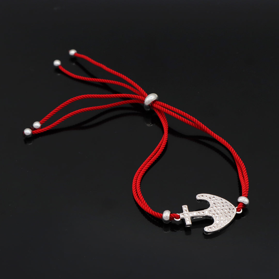 Wholesale OEM Manufacture Factory Customized Adjustable Red Rope Handmade Rhodium Plated Anchor Charm Bracelet For Women Girl