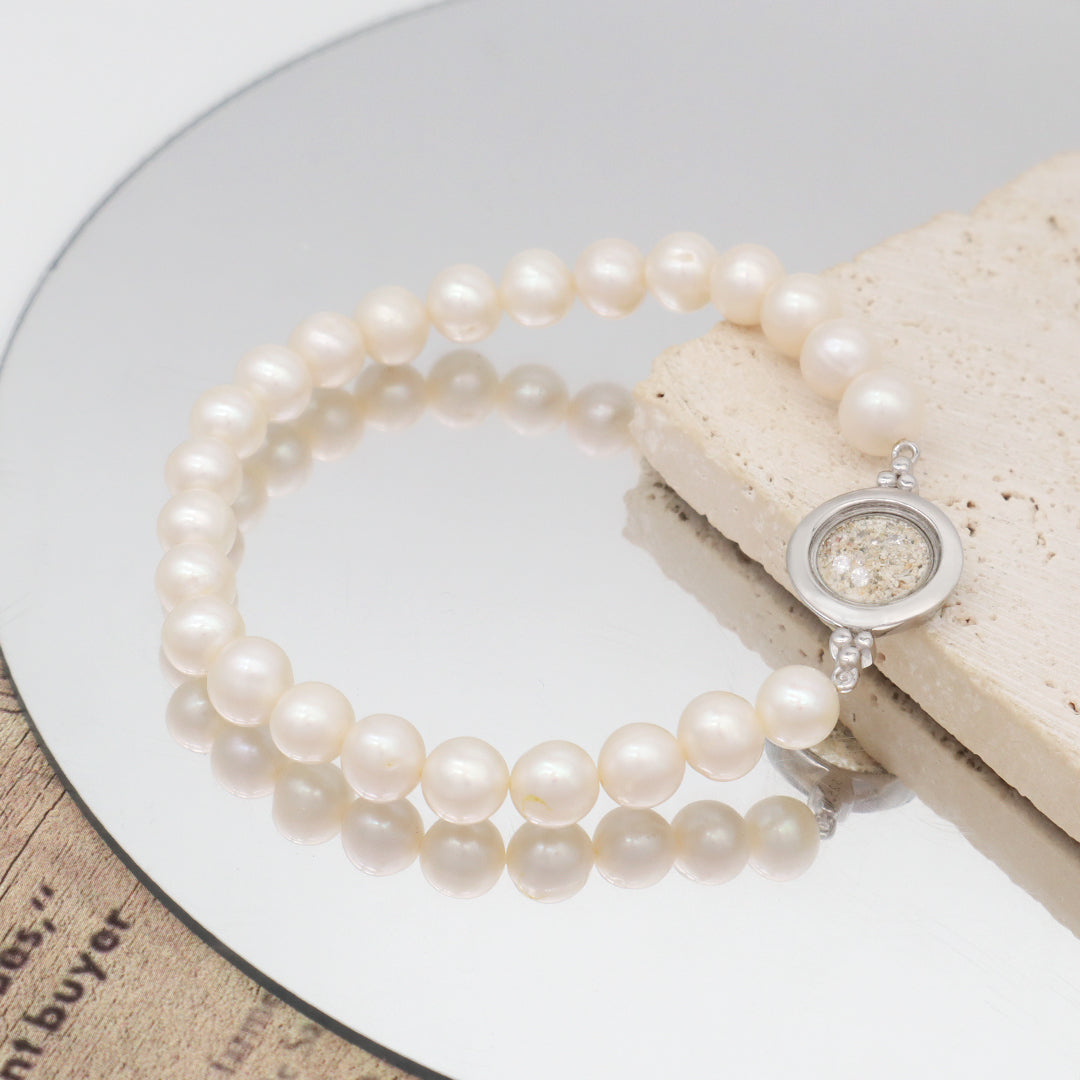 Wholesale Manufacture China Factory Custom Glass Mirror Sand CZ Round 925 Sterling Silver Charm Fresh Water Pearl Beads Bracelet