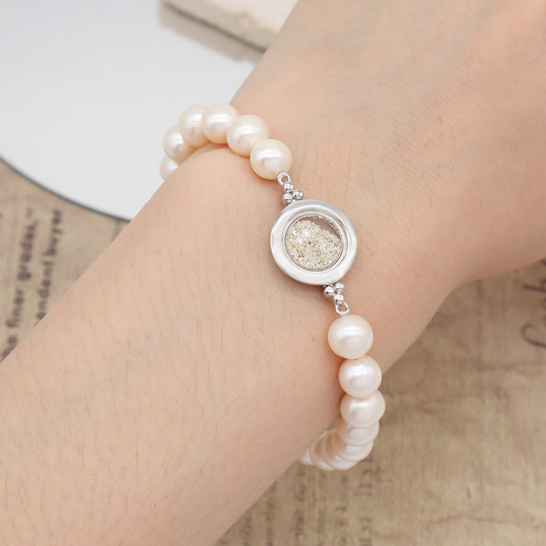 Wholesale Manufacture China Factory Custom Glass Mirror Sand CZ Round 925 Sterling Silver Charm Fresh Water Pearl Beads Bracelet