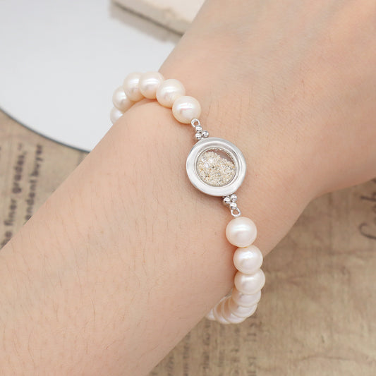 Wholesale Manufacture China Factory Custom Glass Mirror Sand CZ Round 925 Sterling Silver Charm Fresh Water Pearl Beads Bracelet