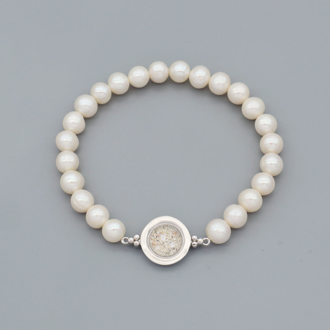 Wholesale Manufacture China Factory Custom Glass Mirror Sand CZ Round 925 Sterling Silver Charm Fresh Water Pearl Beads Bracelet