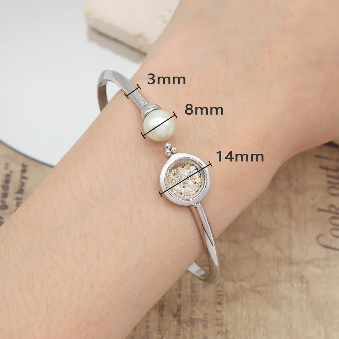Manufacture Wholesale China Factory Custom Women Gift Open Adjustable Fresh Water Pearl Round Glass Mirror Sand CZ Charm 925 Sterling Silver Bangle Bracelet