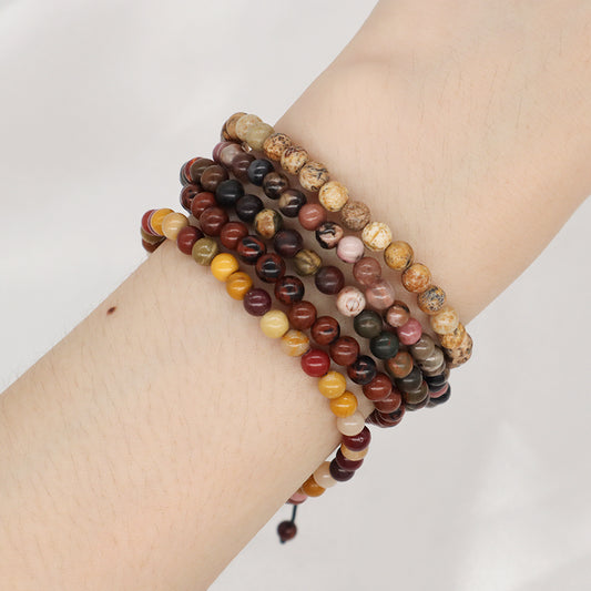 Various Simple Design Handmade Custom 4mm Natural Gemstone Stone Pictorial Stone Woven Friendship Macrame Bracelet Men Women