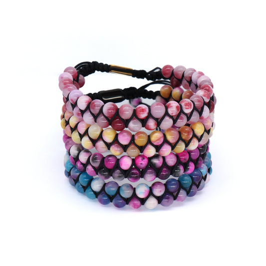 High Quality Double Layer Natural Stone 6mm Colorful Jade Beads Stainless Steel Logo Custom Woven Macrame Bracelet For Men Women