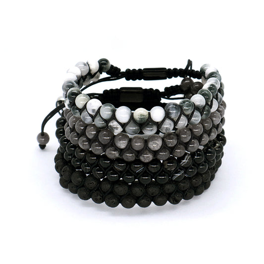 Double Layer Handmade Custom Stainless Steel Logo Woven Macrame Natural Stone 6mm Colorful Jade Agate Lava Beads Men Bracelet