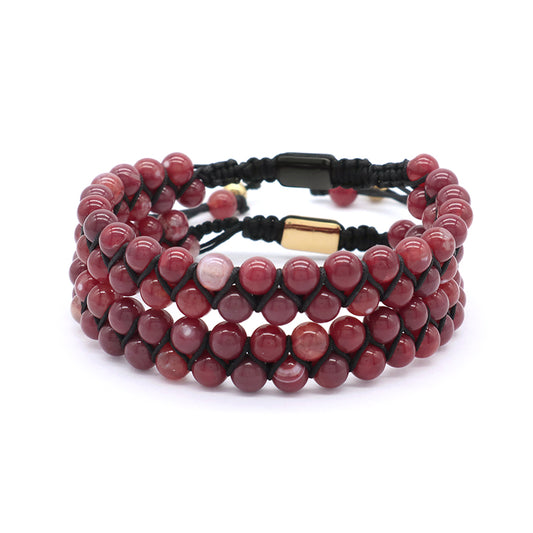 Double Layer Custom Stainless Steel Logo Handmade Natural Braided Adjustable 6mm Colorful Jade Beads Macrame Bracelets For Women