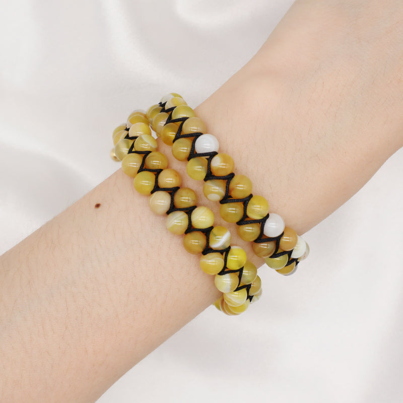 Custom Stainless Steel Logo Friendship Women Men Adjustable Handmade Natural Braided 6mm Colorful Jade Beads Macrame Bracelets