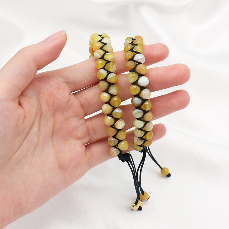 Custom Stainless Steel Logo Friendship Women Men Adjustable Handmade Natural Braided 6mm Colorful Jade Beads Macrame Bracelets