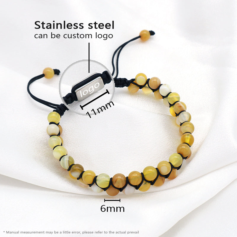 Custom Stainless Steel Logo Friendship Women Men Adjustable Handmade Natural Braided 6mm Colorful Jade Beads Macrame Bracelets